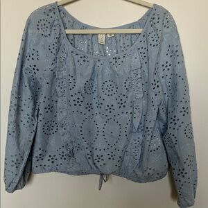 Joie Powder Blue Eyelet Ruffle Drawstring Top
